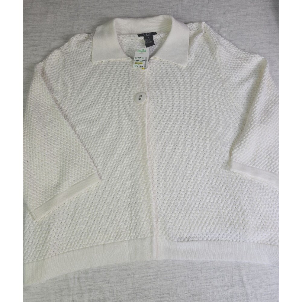 CDP & Co White Textured Knit Cardigan Women’s 1X Cotton Blend NWT